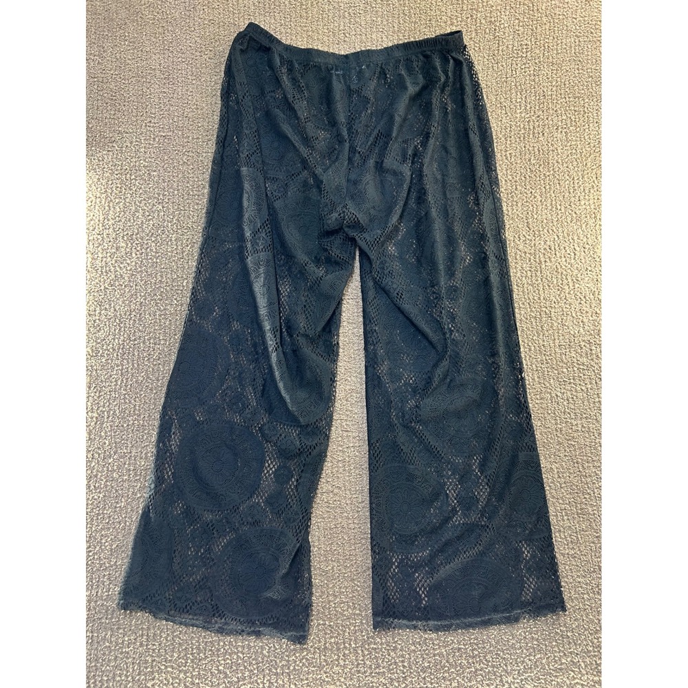 Ashley Stewart Black Floral Lace Wide Leg Pants Plus Size 18/20 Sheer Cover Up - Picture 2 of 7